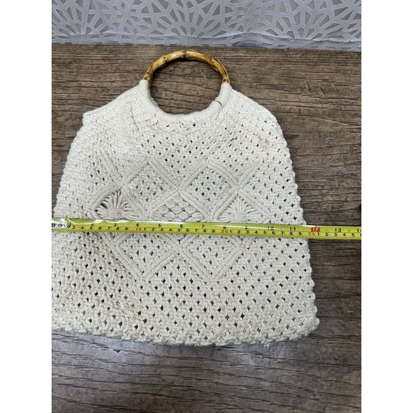 Beige Macrame Bag With Wooden Handles.  Pre-owned - Picture 5 of 7